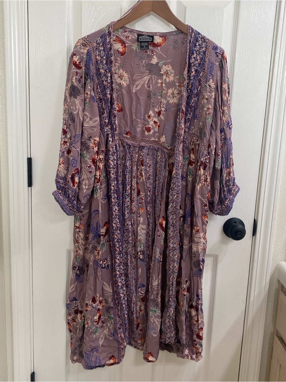 Angie Boho Floral Kimono Duster Small | Purple Mauve Open Front Cardigan